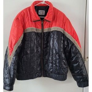 Vintage Alpine Ski Puff Jacket Womens Size XL Red Black And Tan